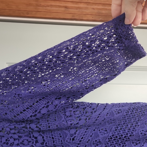 JM Collection Women's M Dark Purple Lace W Liner & 3/4 length Lace Sleeves - Picture 3 of 9